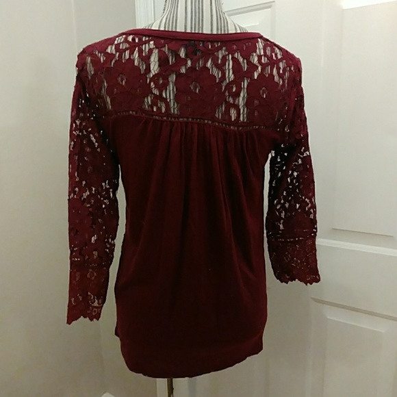 🍀Lucky Brand Wine 🍷Lace Top - Picture 3 of 5